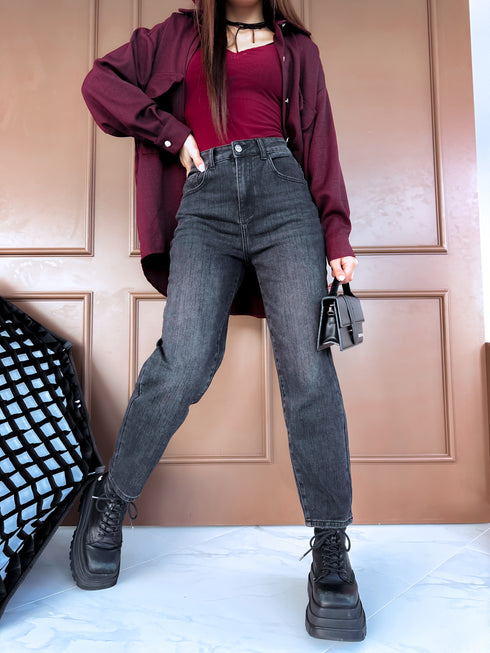 LOOSE džinsa bikses "TURBO W1115-1" - TUMŠI PELĒKAS